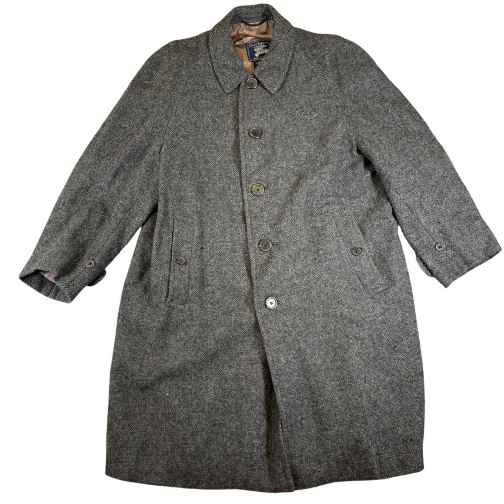 Burberrys Prorsum Vintage Mens Grey Wool Tweed Overcoat Made in England 40S